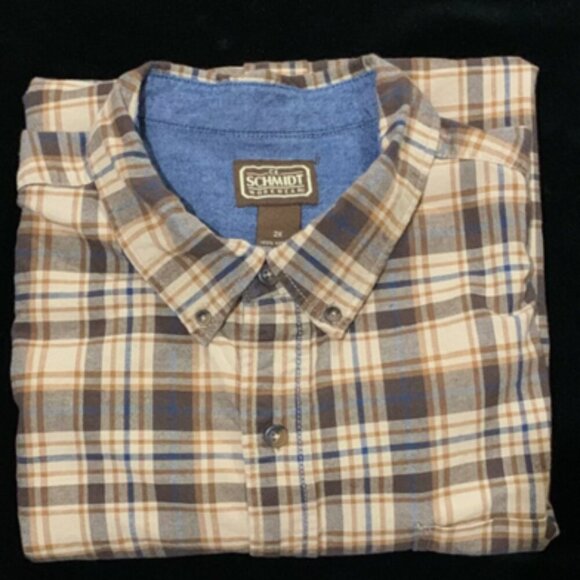 C.E. Schmidt Workwear Men's 2X Heavy Flannel Brown Plaid Work Shirt Cotton - Picture 11 of 12